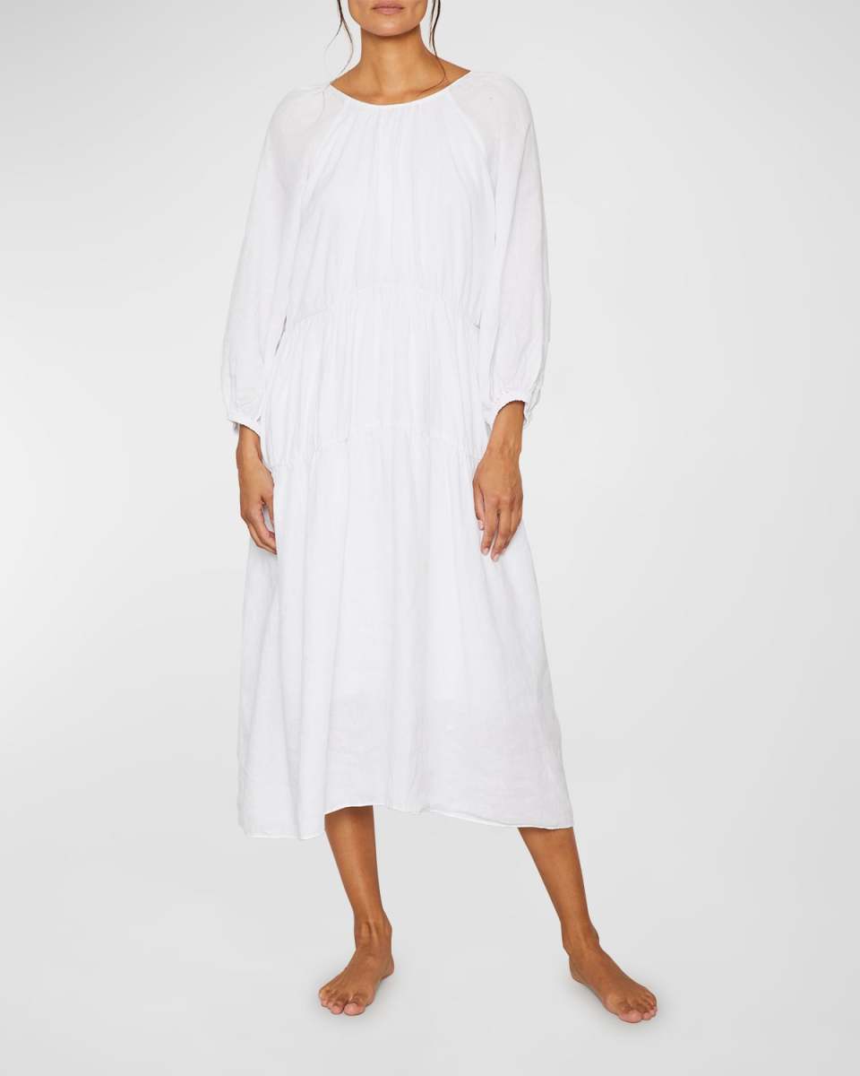 Karina Tiered Blouson-Sleeve Midi Dress